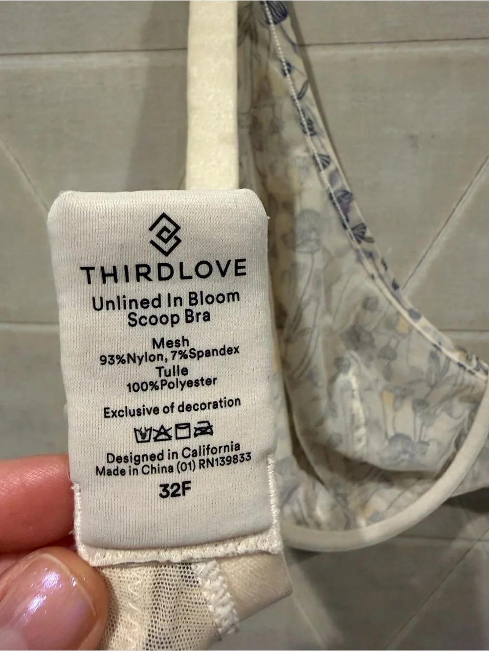 Thirdlove unlined in bloom scoop bra floral mesh underwire size‎ 32F